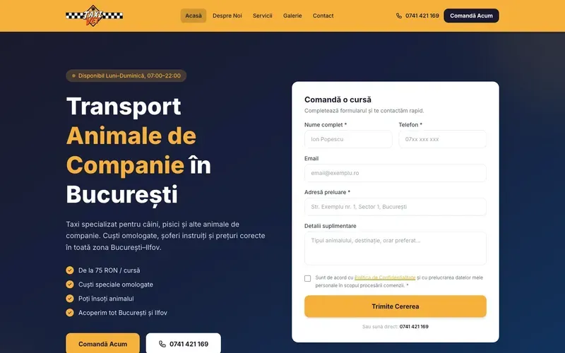 TaxiVet - website screenshot